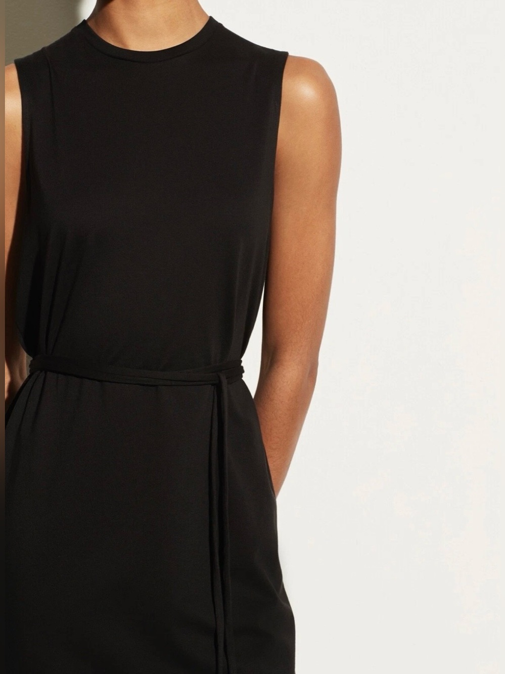 Vince Pima Cotton Maxi Dress Sleeveless Tie Waist Midi Sheer Women Size XL Black - Picture 3 of 16